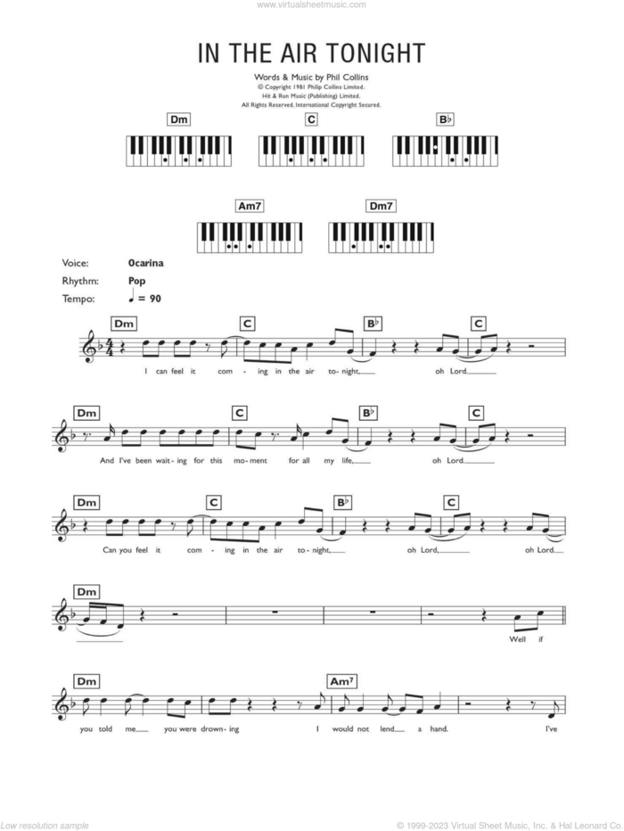 In The Air Tonight, (intermediate) sheet music for piano solo (chords, lyrics, melody) by Phil Collins, intermediate piano (chords, lyrics, melody)