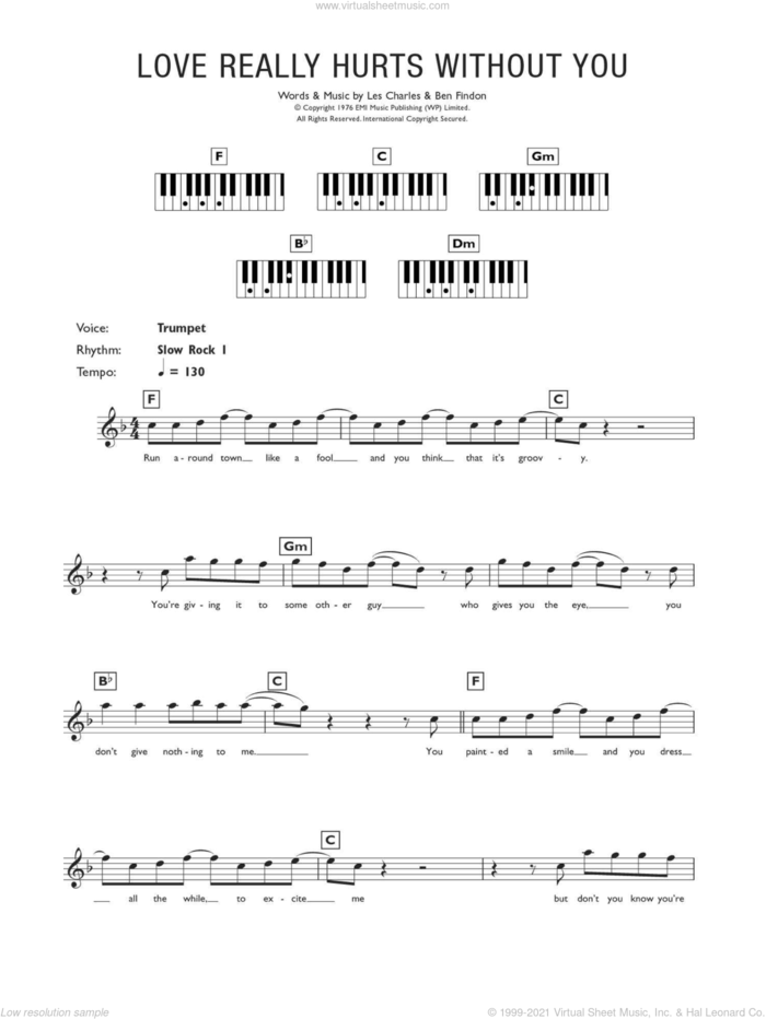 Love Really Hurts Without You sheet music for piano solo (chords, lyrics, melody) by Billy Ocean, Ben Findon and Les Charles, intermediate piano (chords, lyrics, melody)