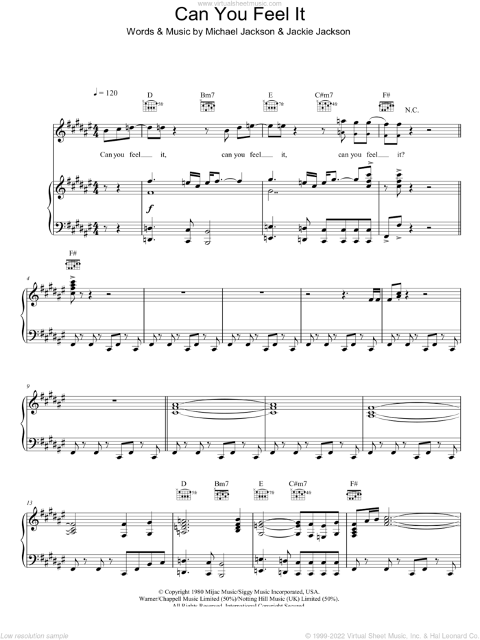 Can You Feel It sheet music for voice, piano or guitar by The Jacksons, Jackie Jackson and Michael Jackson, intermediate skill level