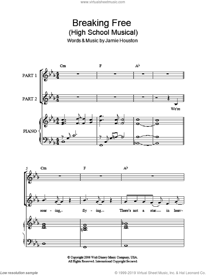 Breaking Free (from High School Musical) (arr. Rick Hein) sheet music for choir (2-Part) by Jamie Houston, Rick Hein and Zac Efron and Vanessa Anne Hudgens, intermediate duet