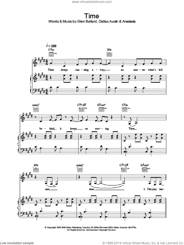 Time sheet music for voice, piano or guitar by Anastacia, intermediate skill level