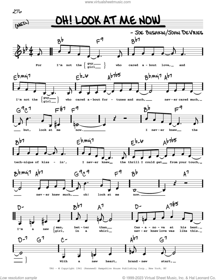 Oh! Look At Me Now (Low Voice) sheet music for voice and other instruments (low voice) by John De Vries and Joe Bushkin, intermediate skill level