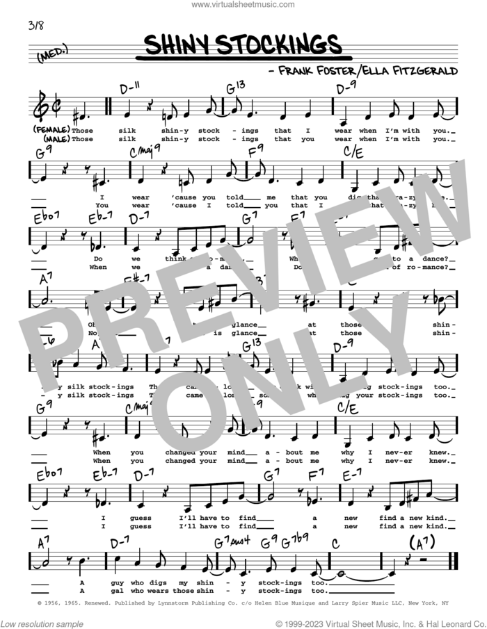 Shiny Stockings (Low Voice) sheet music for voice and other instruments (low voice) by Count Basie, Ella Fitzgerald and Frank Foster, intermediate skill level