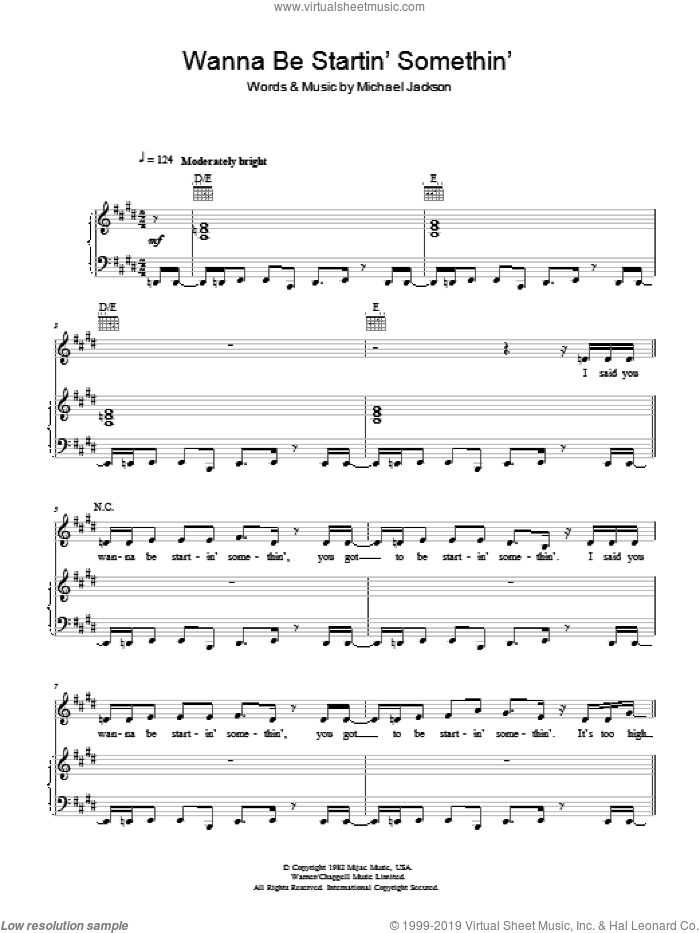 Wanna Be Startin' Somethin' sheet music for voice, piano or guitar by Michael Jackson, intermediate skill level