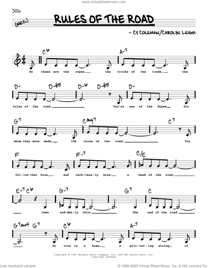 Rules Of The Road (Low Voice) sheet music for voice and other instruments (low voice) by Carolyn Leigh and Cy Coleman, intermediate skill level