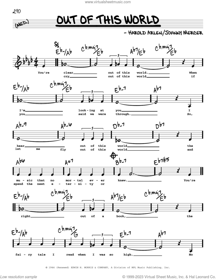 Out Of This World (Low Voice) sheet music for voice and other instruments (low voice) by Johnny Mercer and Harold Arlen, intermediate skill level