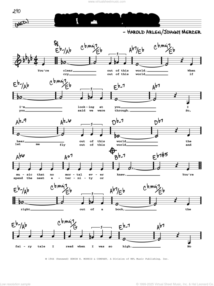 Out Of This World (Low Voice) sheet music for voice and other instruments (low voice) by Johnny Mercer and Harold Arlen, intermediate skill level