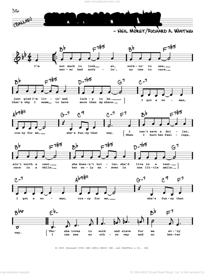 She's Funny That Way (Low Voice) sheet music for voice and other instruments (low voice) by Billie Holiday, Willie Nelson, Neil Moret and Richard A. Whiting, intermediate skill level