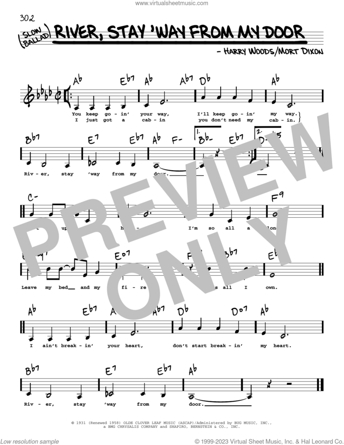 River, Stay 'Way From My Door (Low Voice) sheet music for voice and other instruments (low voice) by Frank Sinatra, Harry Woods and Mort Dixon, intermediate skill level