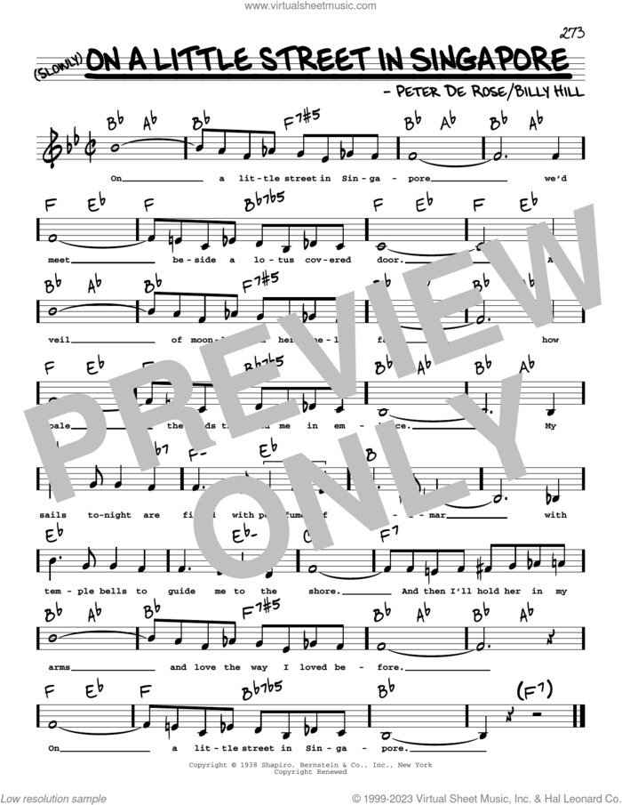 On A Little Street In Singapore (Low Voice) sheet music for voice and other instruments (low voice) by Peter DeRose and Billy Hill, intermediate skill level