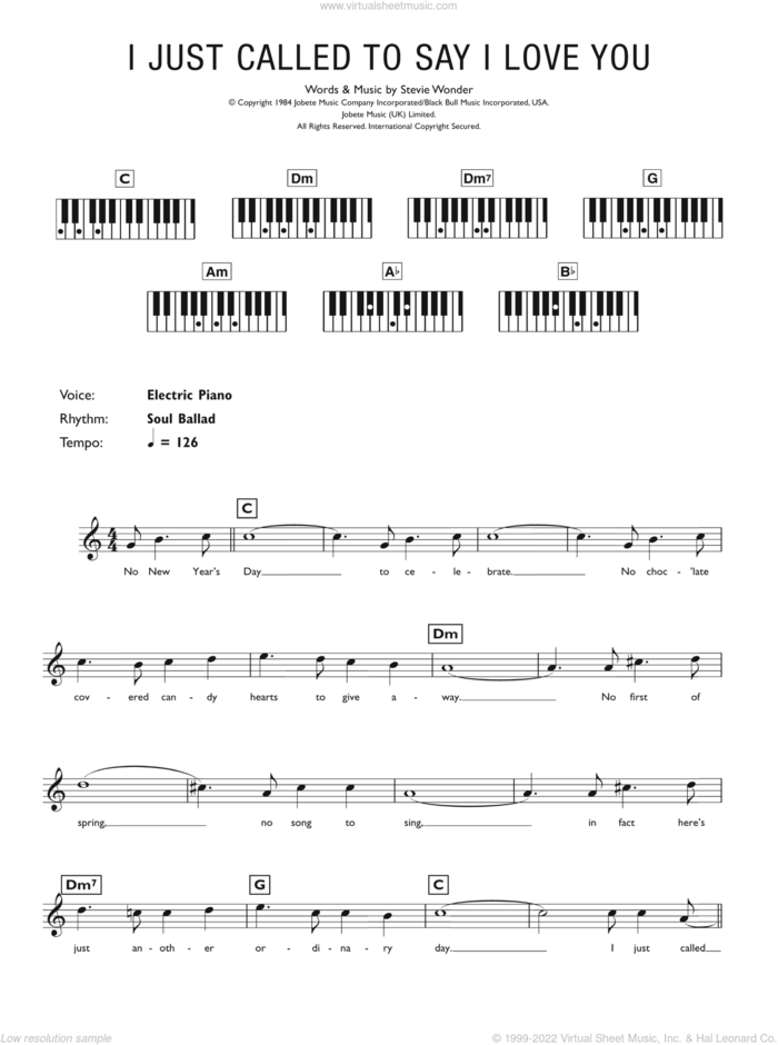 I Just Called To Say I Love You sheet music for piano solo (chords, lyrics, melody) by Stevie Wonder, intermediate piano (chords, lyrics, melody)