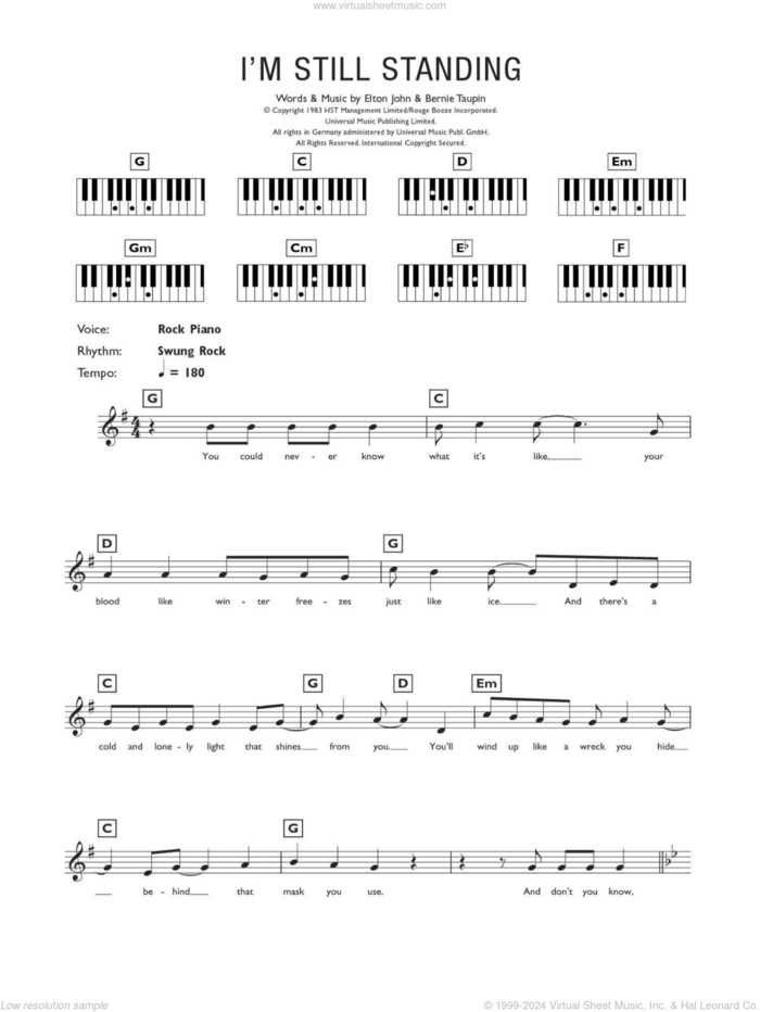 I'm Still Standing sheet music for piano solo (chords, lyrics, melody) by Elton John and Bernie Taupin, intermediate piano (chords, lyrics, melody)