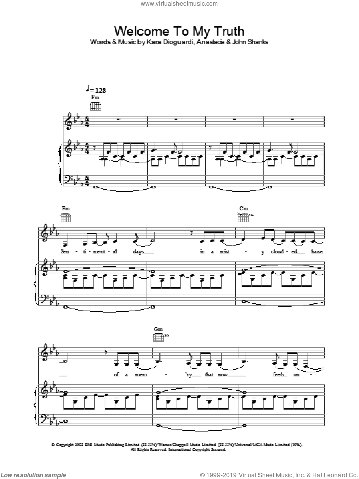 Welcome To My Truth sheet music for voice, piano or guitar by Anastacia, intermediate skill level