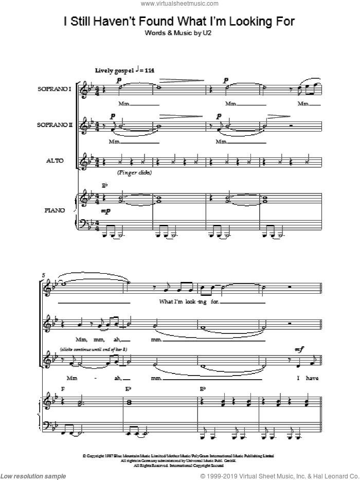 I Still Haven't Found What I'm Looking For (arr. Jeremy Birchall) sheet music for choir (SSA: soprano, alto) by U2 and Jeremy Birchall, intermediate skill level