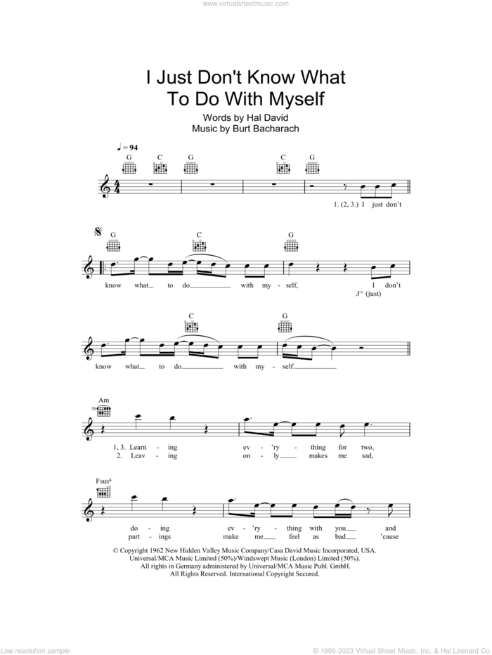 I Just Don't Know What To Do With Myself sheet music for voice and other instruments (fake book) by The White Stripes, Bacharach & David, Dusty Springfield, Burt Bacharach and Hal David, intermediate skill level
