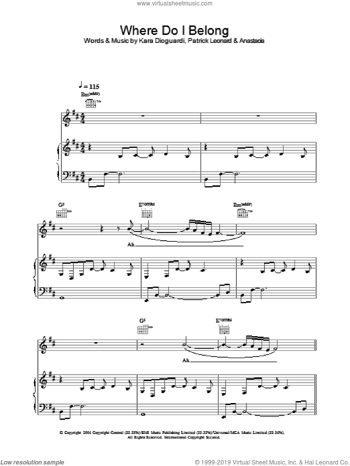 Where Do I Belong sheet music for voice, piano or guitar by Anastacia, intermediate skill level