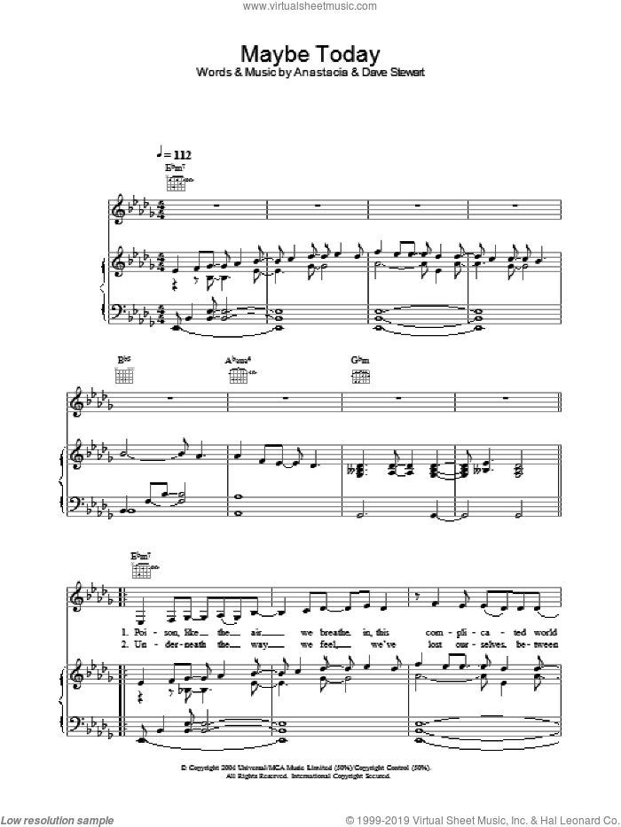 Maybe Today sheet music for voice, piano or guitar by Anastacia, intermediate skill level