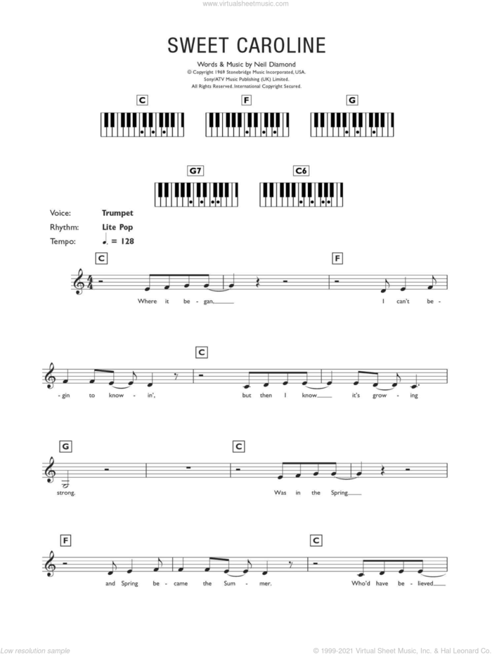 Sweet Caroline sheet music for piano solo (chords, lyrics, melody) by Neil Diamond, intermediate piano (chords, lyrics, melody)