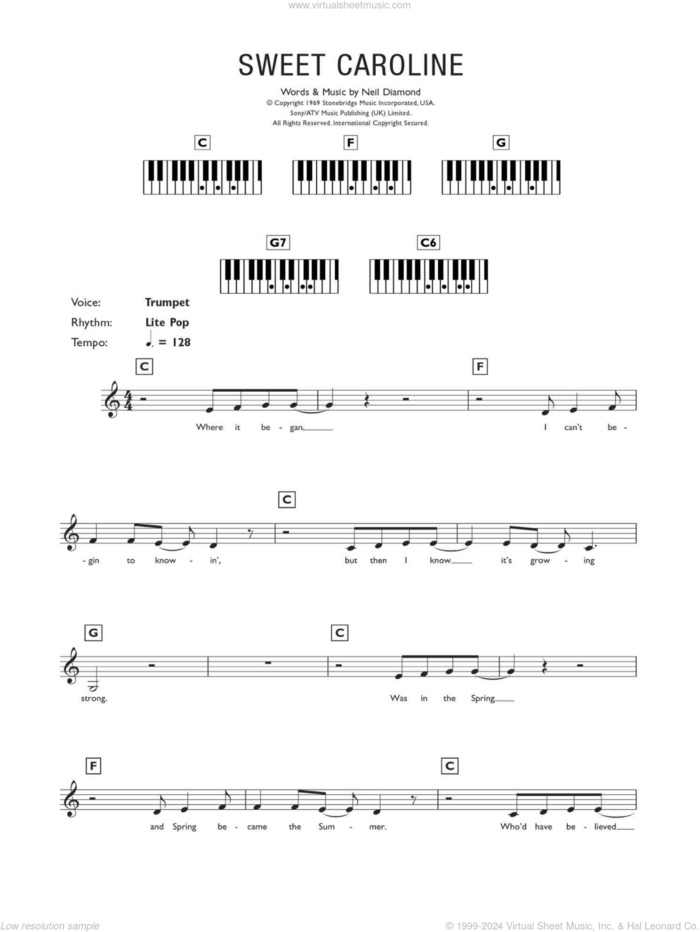 Sweet Caroline sheet music for piano solo (chords, lyrics, melody) by Neil Diamond, intermediate piano (chords, lyrics, melody)