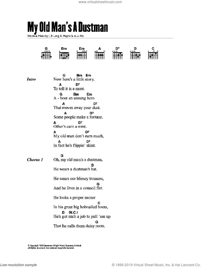 My Old Man's A Dustman sheet music for guitar (chords) by Lonnie Donegan, Beverly Thorn and Peter Buchanan, intermediate skill level