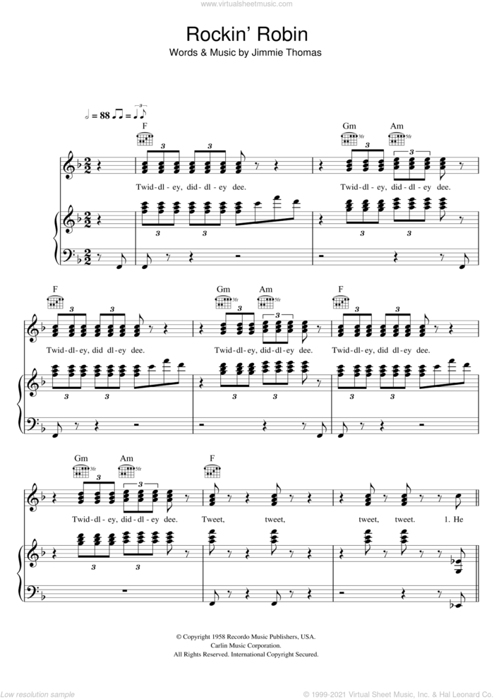 Rockin' Robin sheet music for voice, piano or guitar by The Jackson 5, Michael Jackson and Jimmie Thomas, intermediate skill level