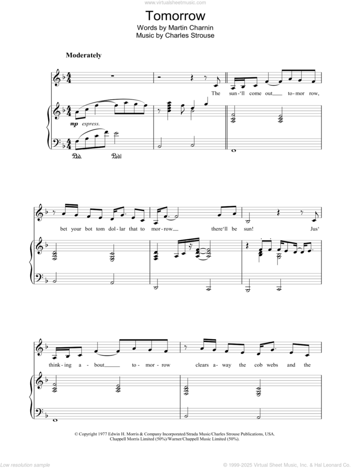 Tomorrow, (easy) sheet music for piano solo by Charles Strouse, Annie (Musical) and Martin Charnin, easy skill level
