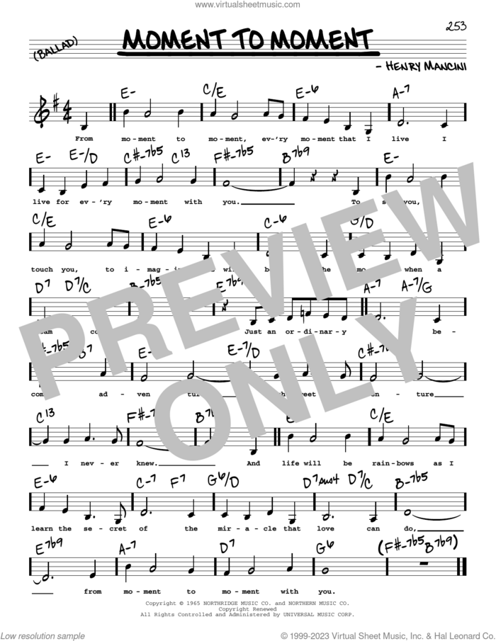 Moment To Moment (Low Voice) sheet music for voice and other instruments (low voice) by Henry Mancini, intermediate skill level
