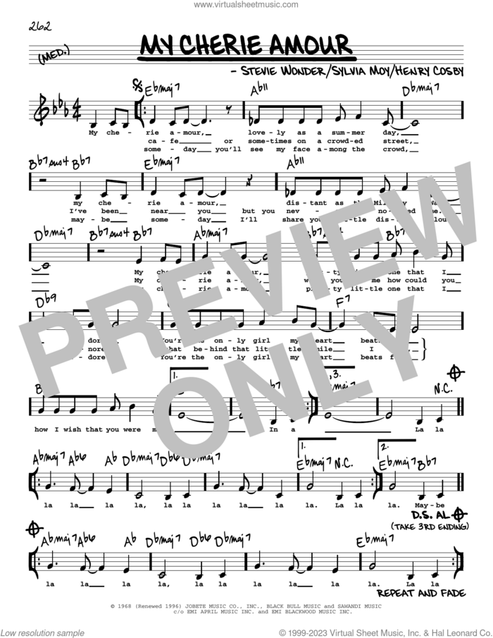 My Cherie Amour (Low Voice) sheet music for voice and other instruments (low voice) by Stevie Wonder, Henry Cosby and Sylvia Moy, intermediate skill level
