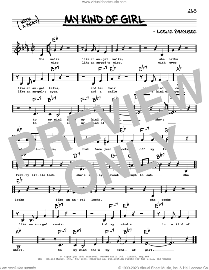 My Kind Of Girl (Low Voice) sheet music for voice and other instruments (low voice) by Leslie Bricusse, intermediate skill level