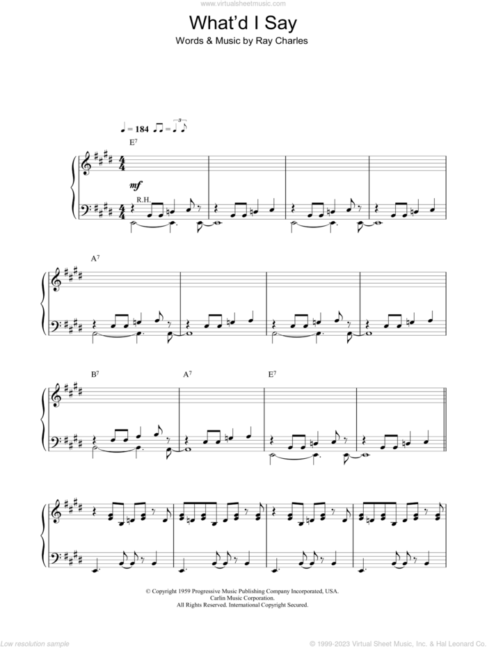 What'd I Say sheet music for piano solo by Ray Charles, intermediate skill level