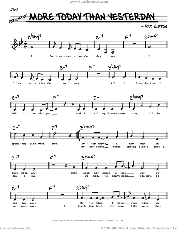 More Today Than Yesterday (Low Voice) sheet music for voice and other instruments (low voice) by Spiral Starecase and Pat Upton, intermediate skill level