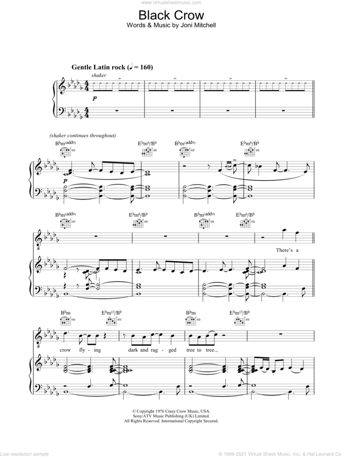 Black Crow sheet music for voice, piano or guitar by Diana Krall, intermediate skill level