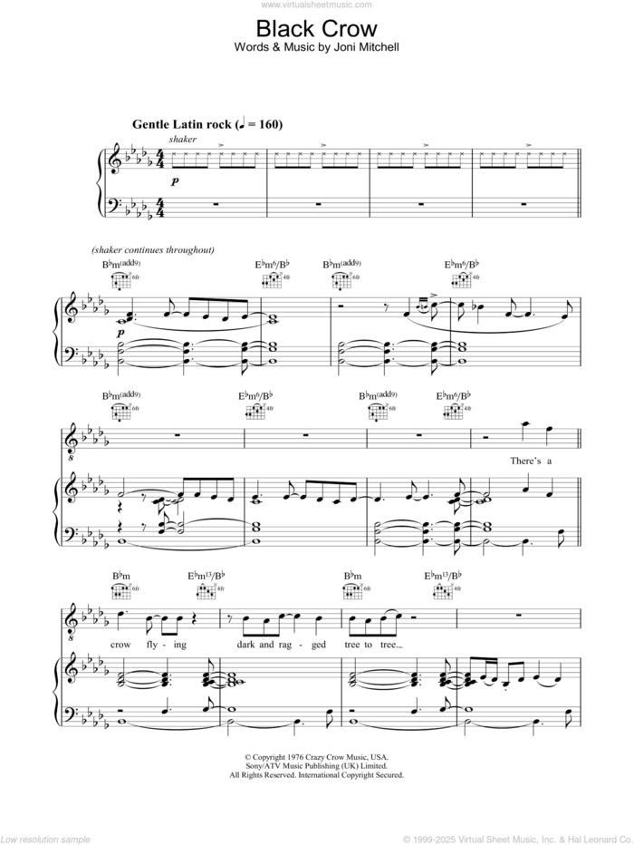 Black Crow sheet music for voice, piano or guitar by Diana Krall, intermediate skill level