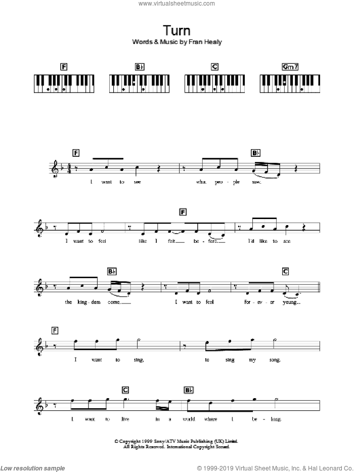 Turn sheet music for piano solo (chords, lyrics, melody) by Merle Travis and Fran Healy, intermediate piano (chords, lyrics, melody)