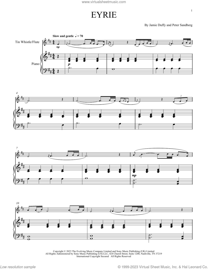 Eyrie (for Tin Whistle and Piano) sheet music for piano solo by Jamie Duffy feat. Peter Sandberg, Jamie Duffy and Peter Sandberg, classical score, intermediate skill level