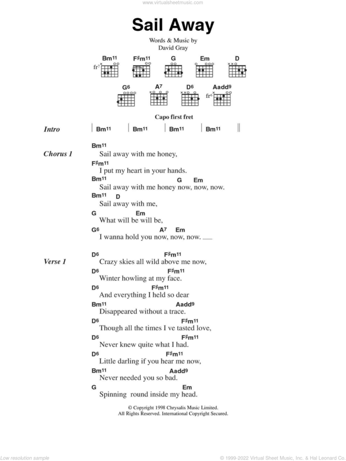 Sail Away sheet music for guitar (chords) by David Gray, intermediate skill level