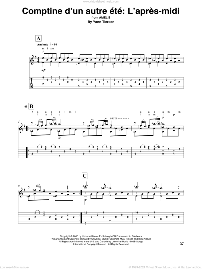 Comptine d'un autre ete: L'apres-midi (from Amelie) (arr. David Jaggs) sheet music for guitar solo by Yann Tiersen, classical score, intermediate skill level