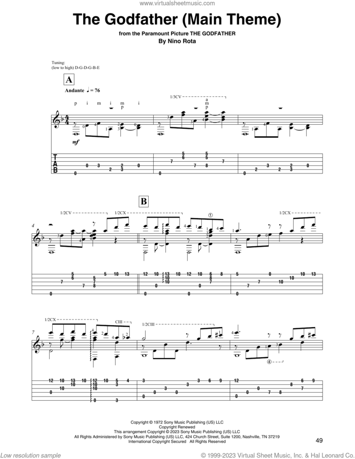 The Godfather (Main Theme) (arr. David Jaggs) sheet music for guitar solo by Nino Rota, intermediate skill level