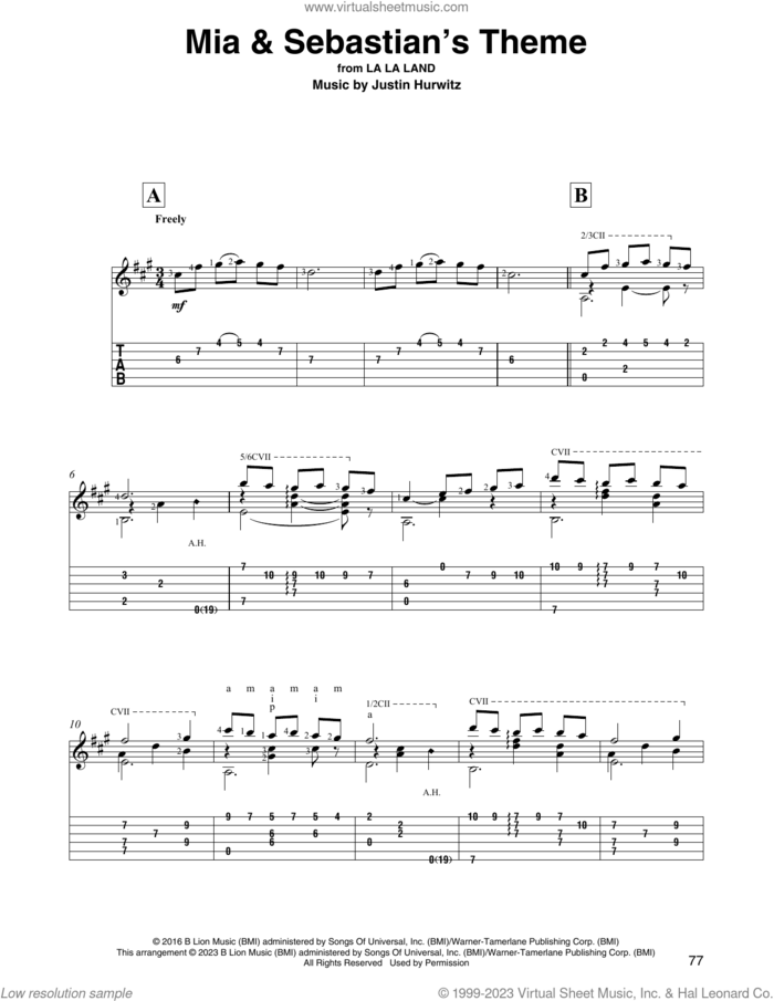 Mia and Sebastian's Theme (from La La Land) (arr. David Jaggs) sheet music for guitar solo by Justin Hurwitz, intermediate skill level