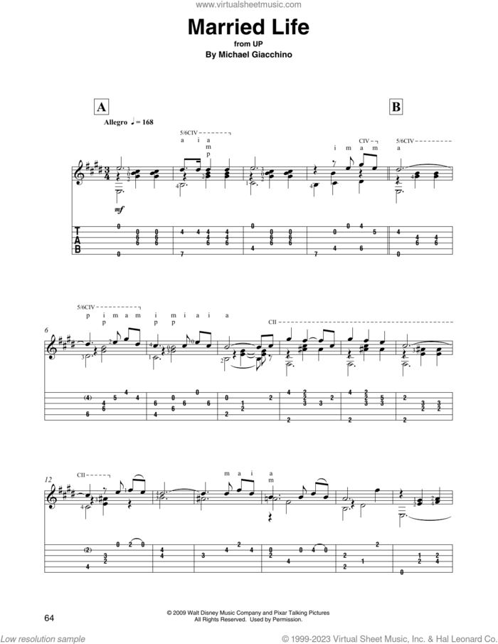 Married Life (from Up) (arr. David Jaggs) sheet music for guitar solo by Michael Giacchino, intermediate skill level