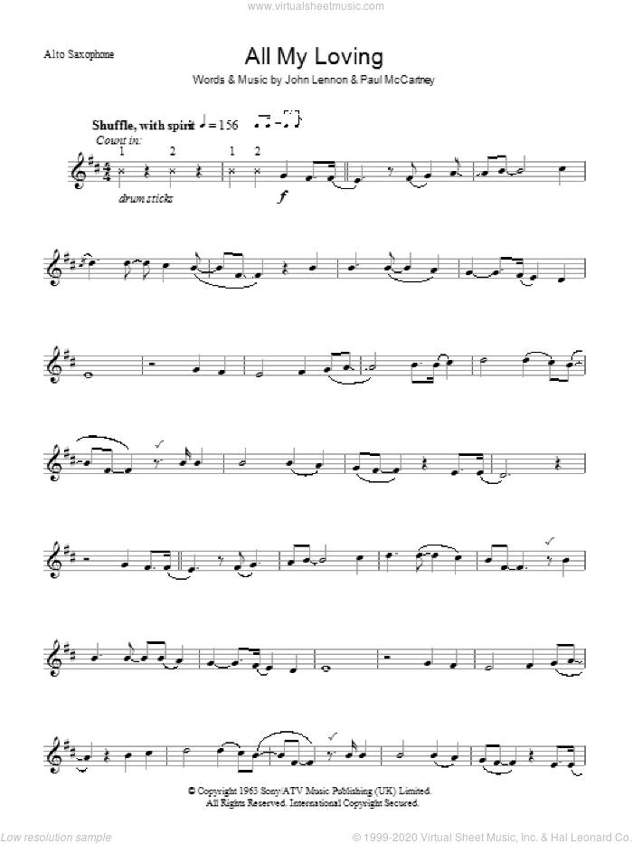 All My Loving sheet music for voice and other instruments (fake book) by The Beatles, John Lennon and Paul McCartney, intermediate skill level