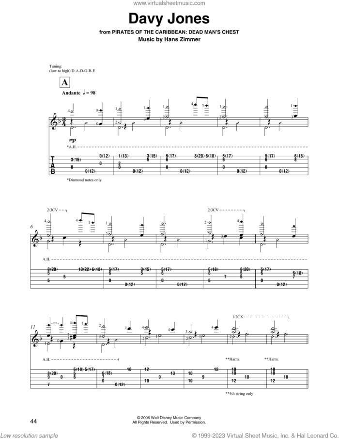 Davy Jones (from Pirates Of The Caribbean: Dead Man's Chest) (arr. David Jaggs) sheet music for guitar solo by Hans Zimmer, intermediate skill level