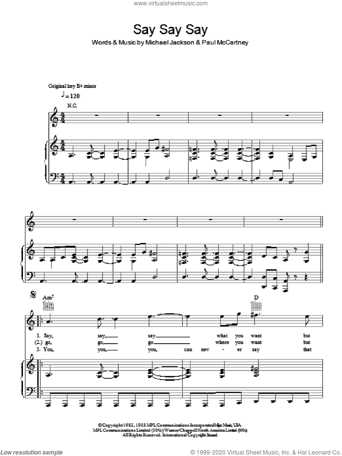 Say Say Say sheet music for voice, piano or guitar by Paul McCartney and Michael Jackson, Michael Jackson and Paul McCartney, intermediate skill level