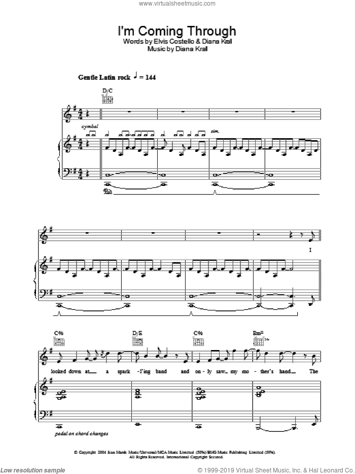 I'm Coming Through sheet music for voice, piano or guitar by Diana Krall, intermediate skill level