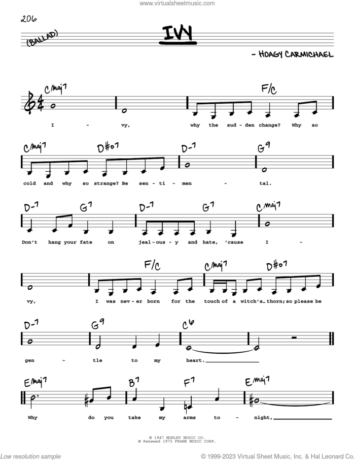Ivy (Low Voice) sheet music for voice and other instruments (low voice) by Hoagy Carmichael, intermediate skill level