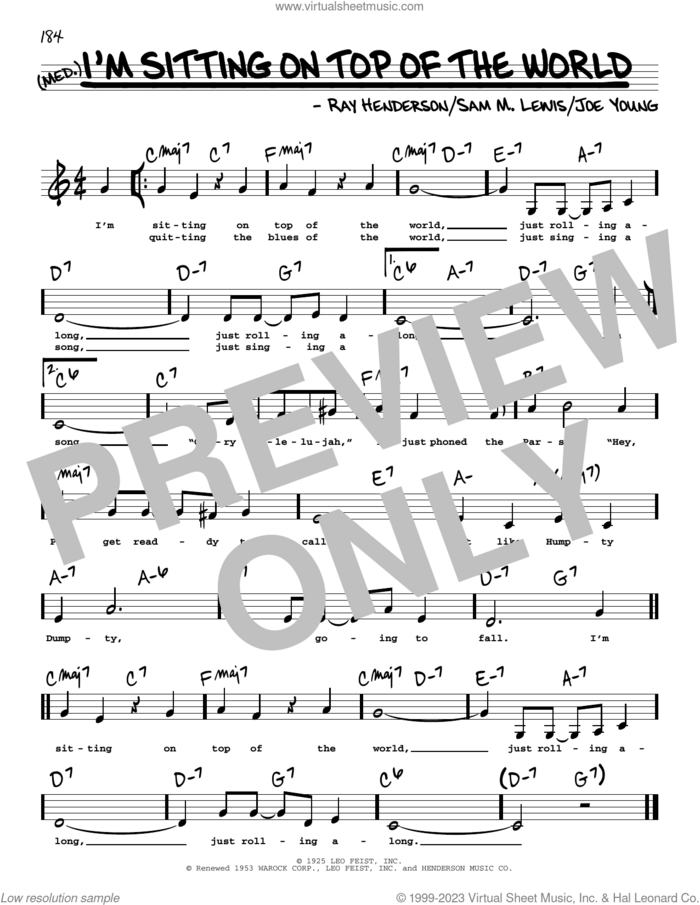 I'm Sitting On Top Of The World (Low Voice) sheet music for voice and other instruments (low voice) by Ray Henderson, Joe Young and Sam Lewis, intermediate skill level