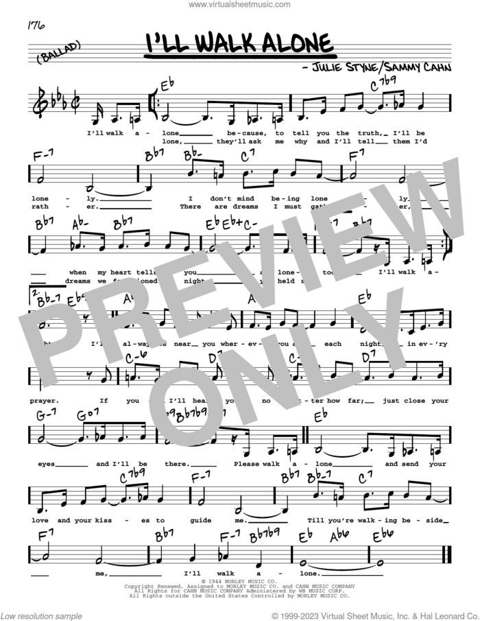 I'll Walk Alone (Low Voice) sheet music for voice and other instruments (low voice) by Sammy Cahn and Jule Styne, intermediate skill level