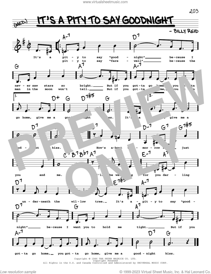It's A Pity To Say Goodnight (Low Voice) sheet music for voice and other instruments (low voice) by Ella Fitzgerald and Billy Reid, intermediate skill level