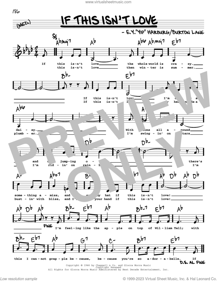 If This Isn't Love (Low Voice) sheet music for voice and other instruments (low voice) by E.Y. Harburg and Burton Lane, intermediate skill level