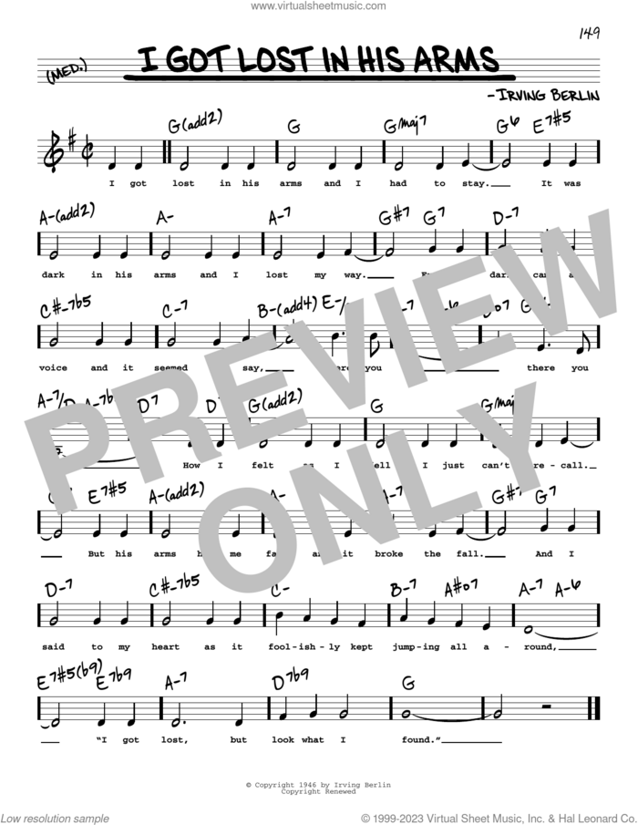I Got Lost In His Arms (Low Voice) sheet music for voice and other instruments (low voice) by Irving Berlin, intermediate skill level